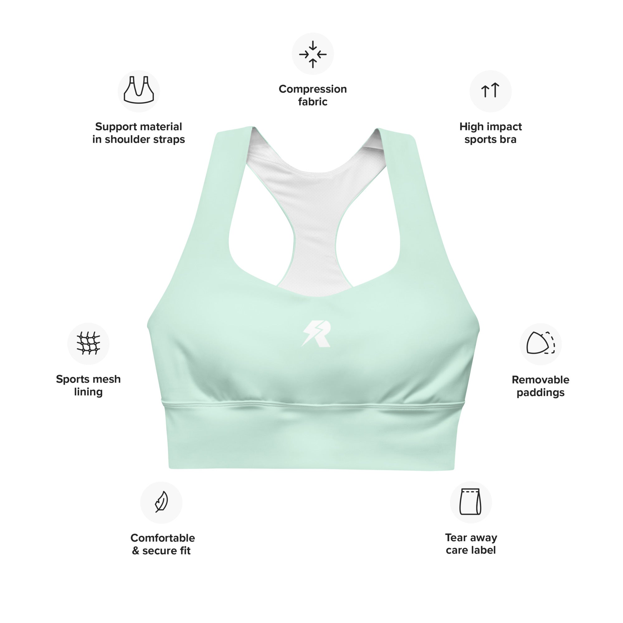 SHE REBEL - Peppermint Green Longline Sports Bra